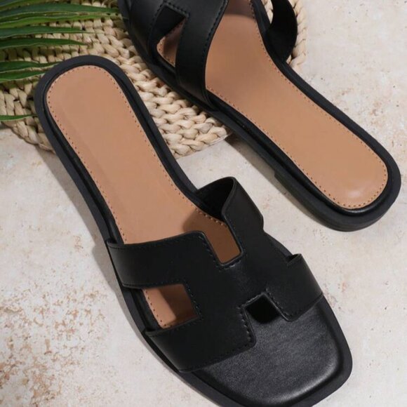 Black Slip In Sandals - Picture 2 of 5